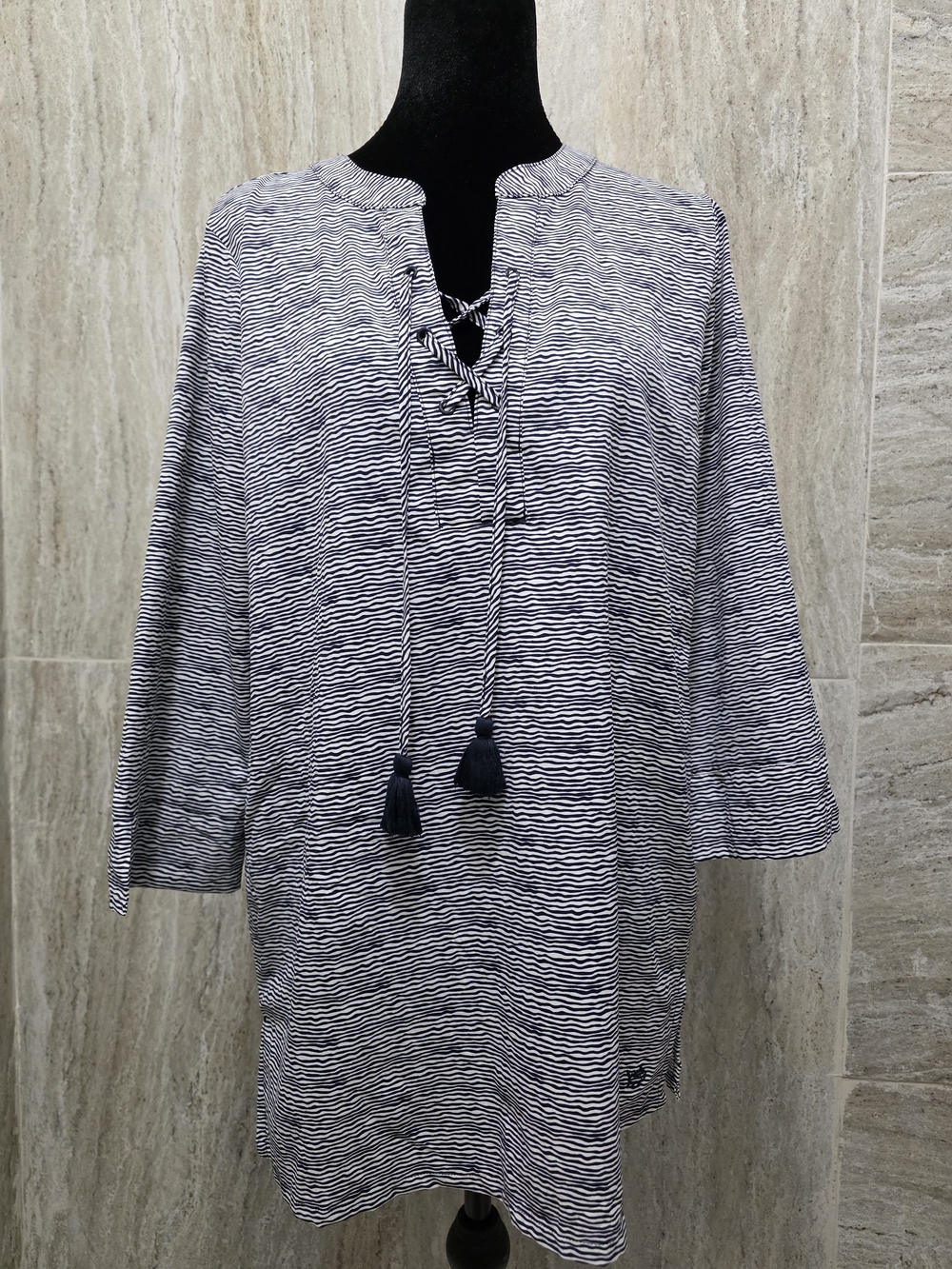 Southern Tide Intercoastal Navy and White Striped Lace-Up V-Neck Tunic